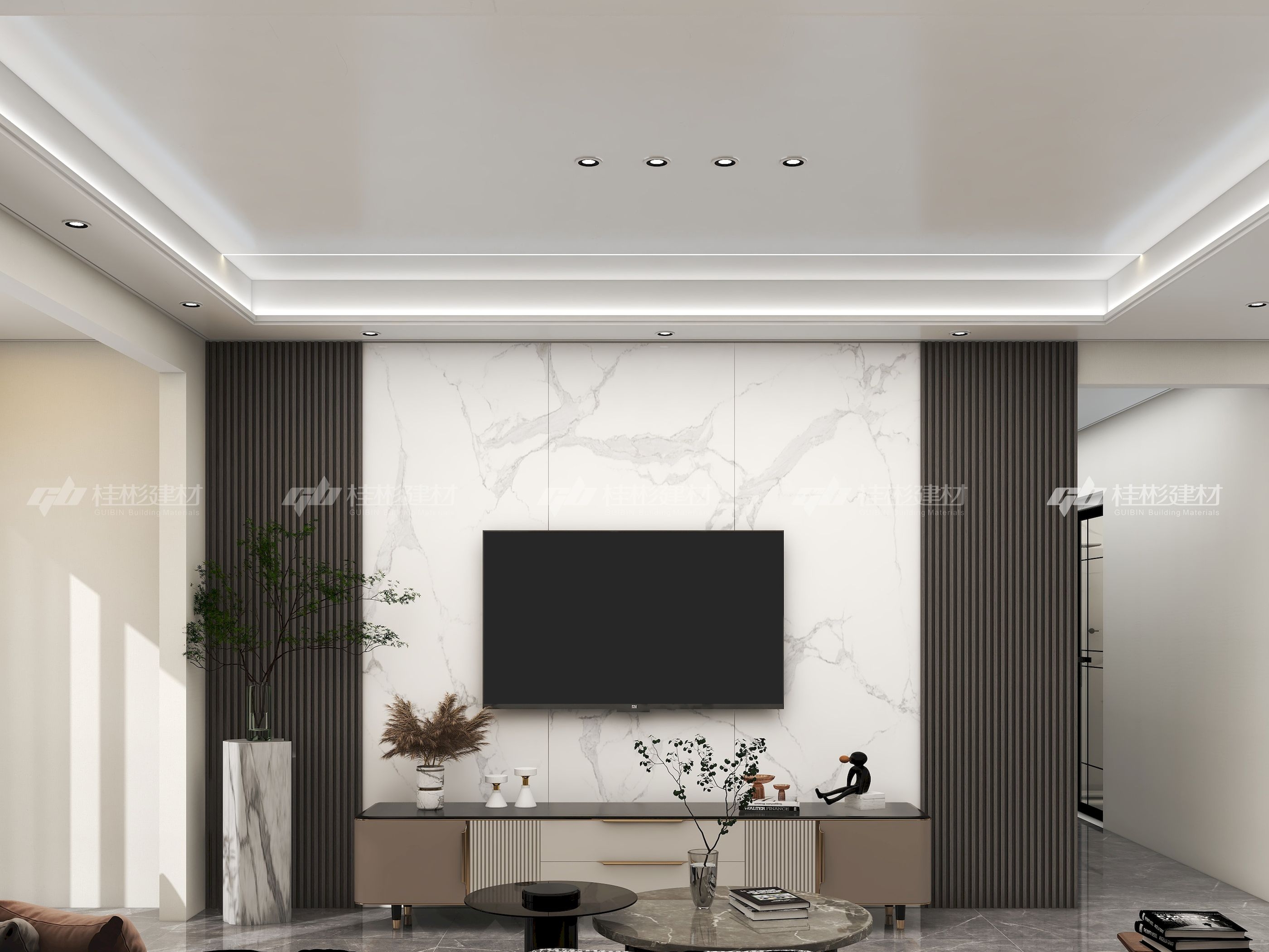 滚涂系列蜂窝大板_柔光黑金_装修效果图